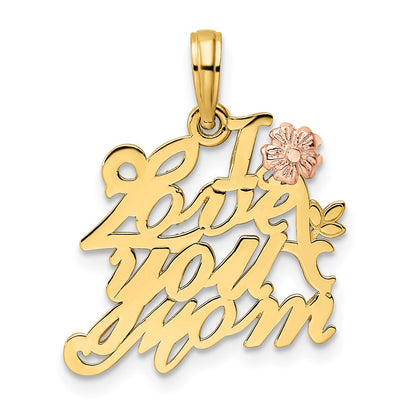 14k Two-tone Gold Rose & Yellow Gold I Love You Mom Pendant