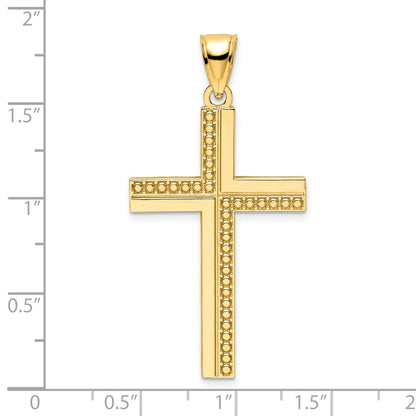 14k Yellow Gold Polished Beaded Cross Pendant