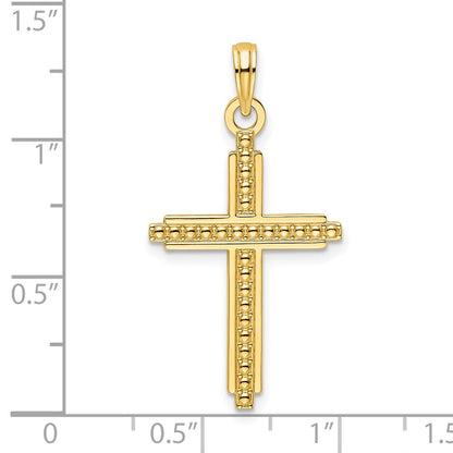 14k Yellow Gold Polished Beaded Cross Pendant