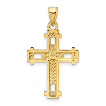 14k Yellow Gold Polished Beaded Cross Pendant