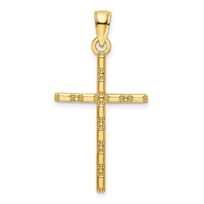 14k Yellow Gold Polished Beaded Cross Pendant