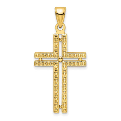 14k Yellow Gold Polished Beaded Cross Pendant