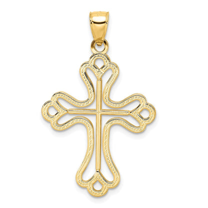 14k Yellow Gold Beaded u0026 Polished Cross Pendant