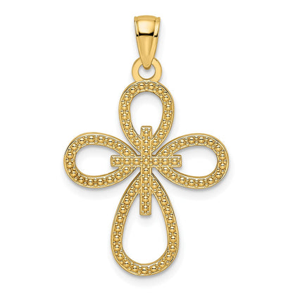 14k Yellow Gold Beaded u0026 Polished Fancy Cross Pendant