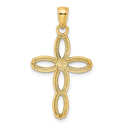 14k Yellow Gold Beaded & Polished Fancy Cross Pendant