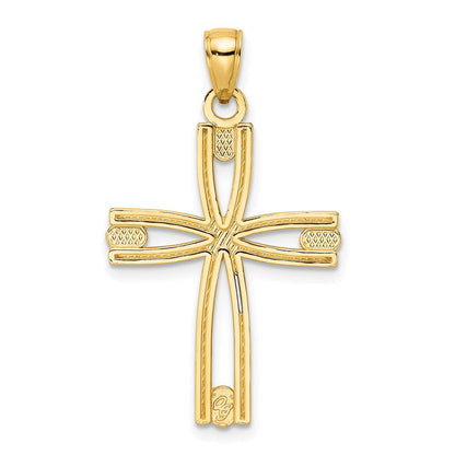 14k Yellow Gold Beaded u0026 Polished Cross Pendant