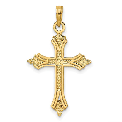 14k Yellow Gold Beaded u0026 Polished Cross Pendant