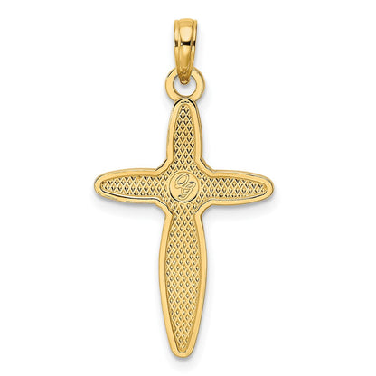 14k Yellow Gold Beaded u0026 Polished Fancy Flower Cross Pendant