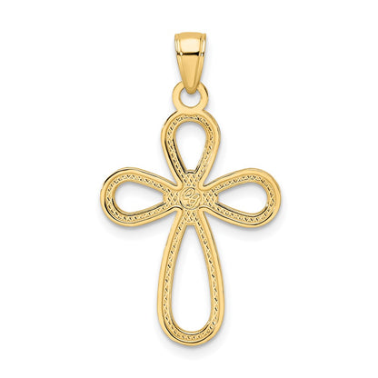 14k Yellow Gold Polished & Textured Teardrops Cross Pendant