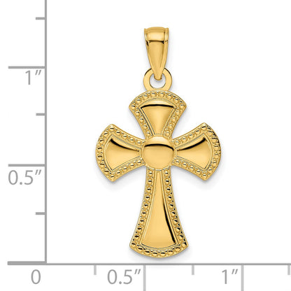 14k Yellow Gold Polished & Textured Edge Cross Pendant