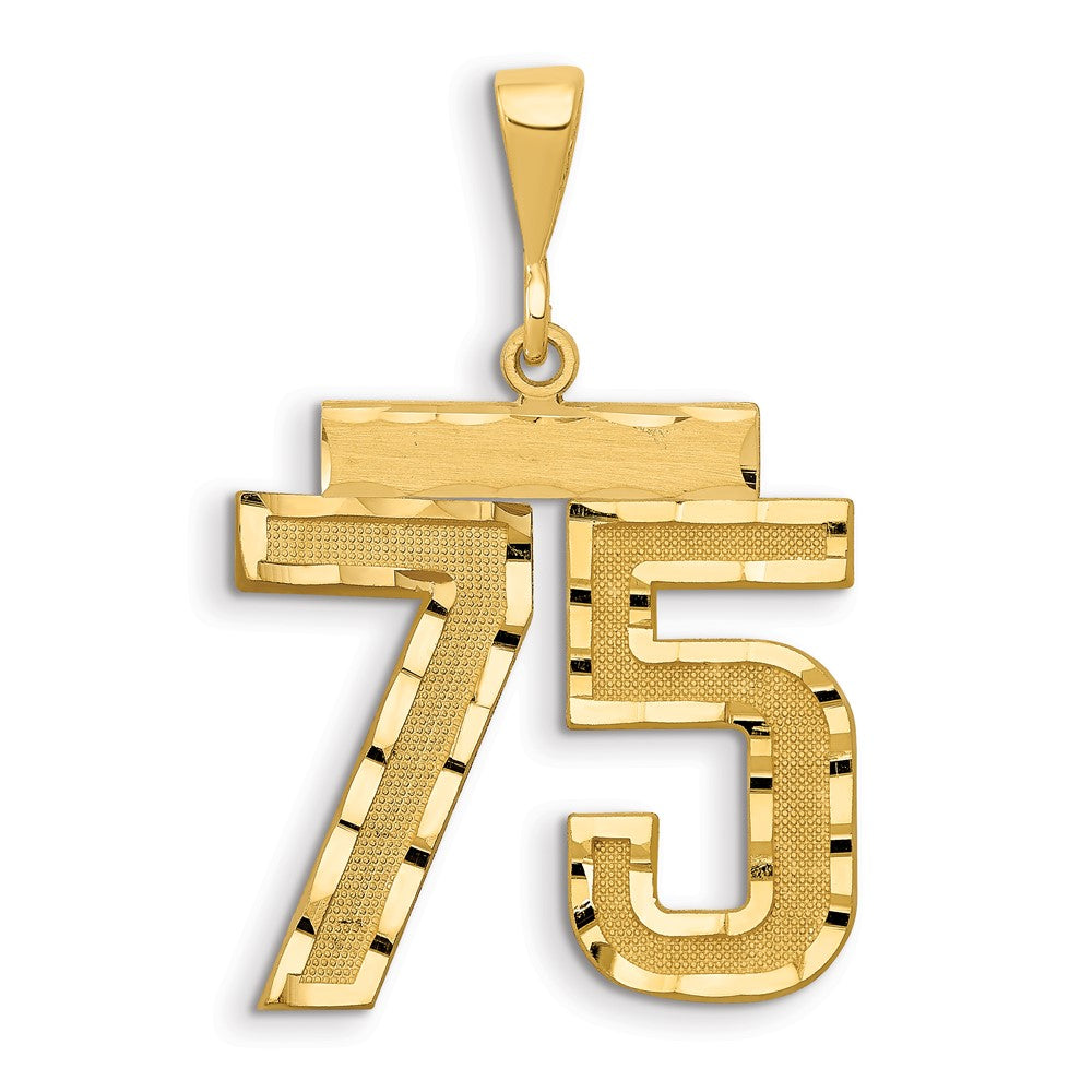 14k Yellow Gold Large Brushed Diamond-cut Number 75 Charm