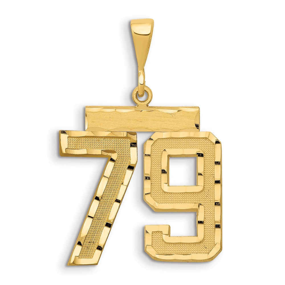 14k Yellow Gold Large Brushed Diamond-cut Number 79 Charm