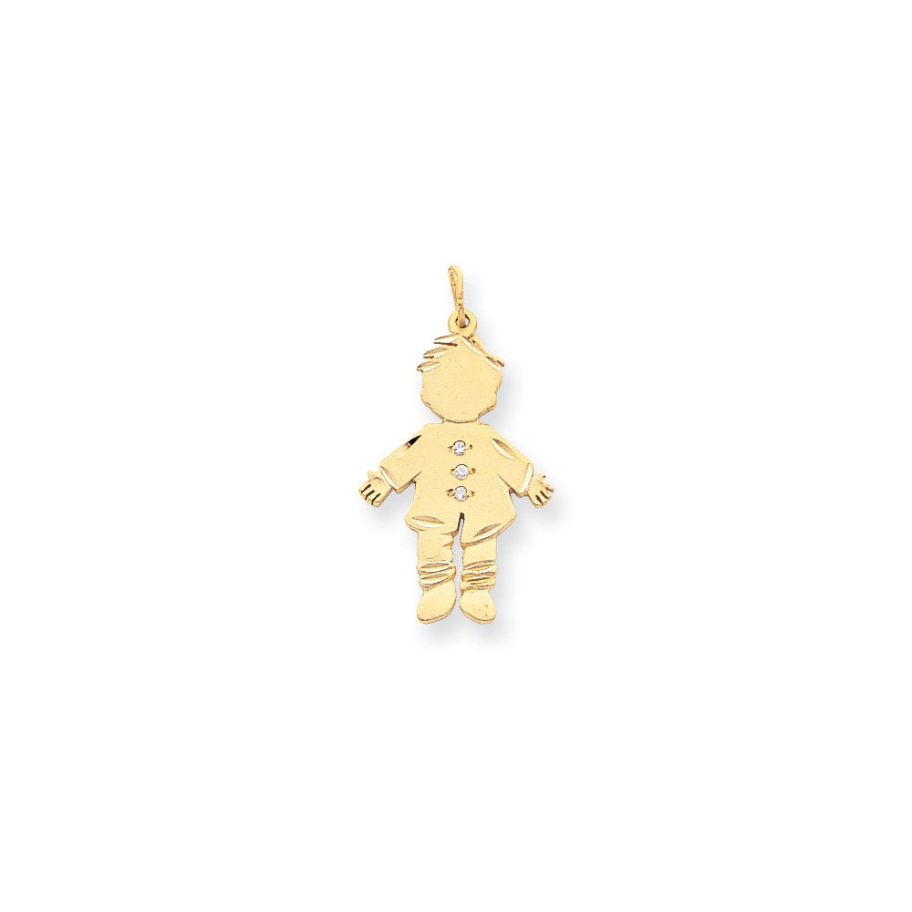 14k Yellow Gold Diamond-Cut Satin Boy with Diamond Buttons Engravable Charm