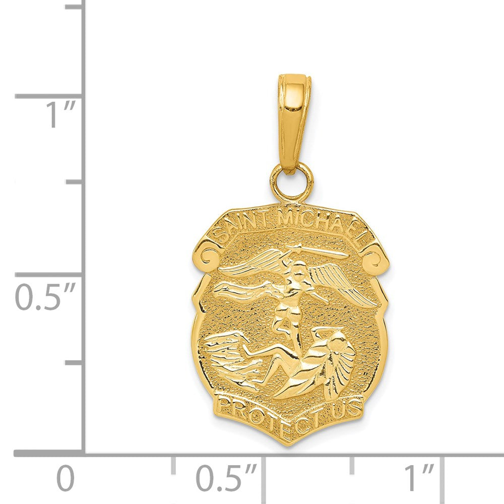 14k Yellow Gold Saint Michael Medal Badge Pendant