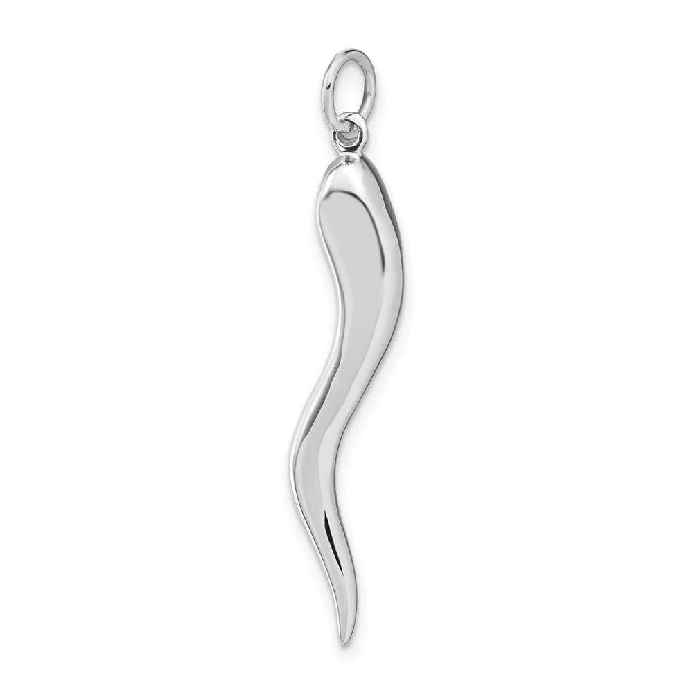 14k White Gold Solid Polished 3-D Large Italian Horn Charm