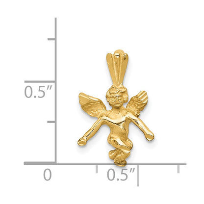 14k Yellow Gold  3D Satin and Diamond-Cut Angel Charm