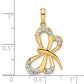 14k Yellow & Rhodium Gold and White Rhodium Diamond-cut Dragonfly Pendant