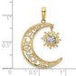 14k Yellow & Rhodium Gold and White Rhodium Diamond-cut Moon and Dangle Sun Pendant