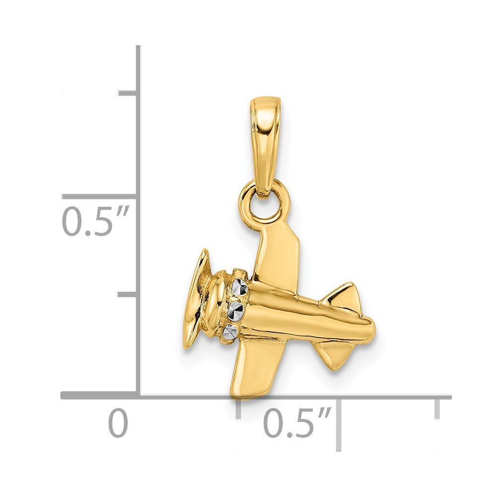 14k Yellow u0026 Rhodium Gold w/ White Rhodium 3D Diamond-cut Airplane Pendant