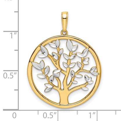 14k Yellow & Rhodium Gold and White Rhodium Diamond-cut Tree of Life Pendant
