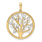 14k Yellow & Rhodium Gold and White Rhodium Diamond-cut Tree of Life Pendant