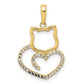 14k Yellow & Rhodium Gold and White Rhodium Diamond-cut Cat Heart Pendant