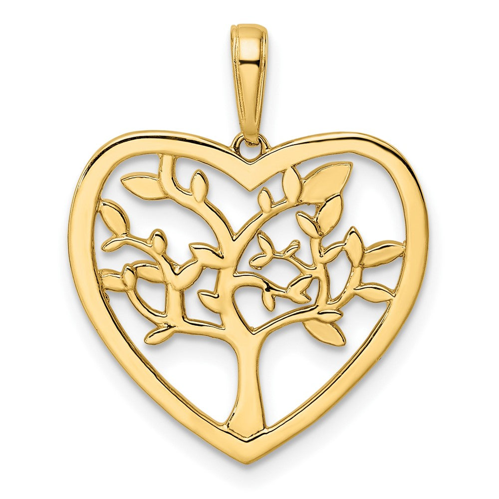 14k Yellow u0026 Rhodium Gold and White Rhodium Diamond-cut Tree of Life Heart Pendant
