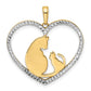 14k Yellow u0026 Rhodium Gold and White Rhodium Diamond-cut Cat and Kitten in Heart Pendant
