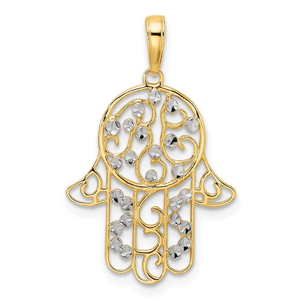 14k Yellow u0026 Rhodium Gold u0026 White Rhodium D/C Fancy Hamsa Pendant