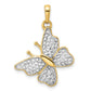 14k Yellow & Rhodium Gold and White Rhodium Diamond-cut Fancy Butterfly Pendant