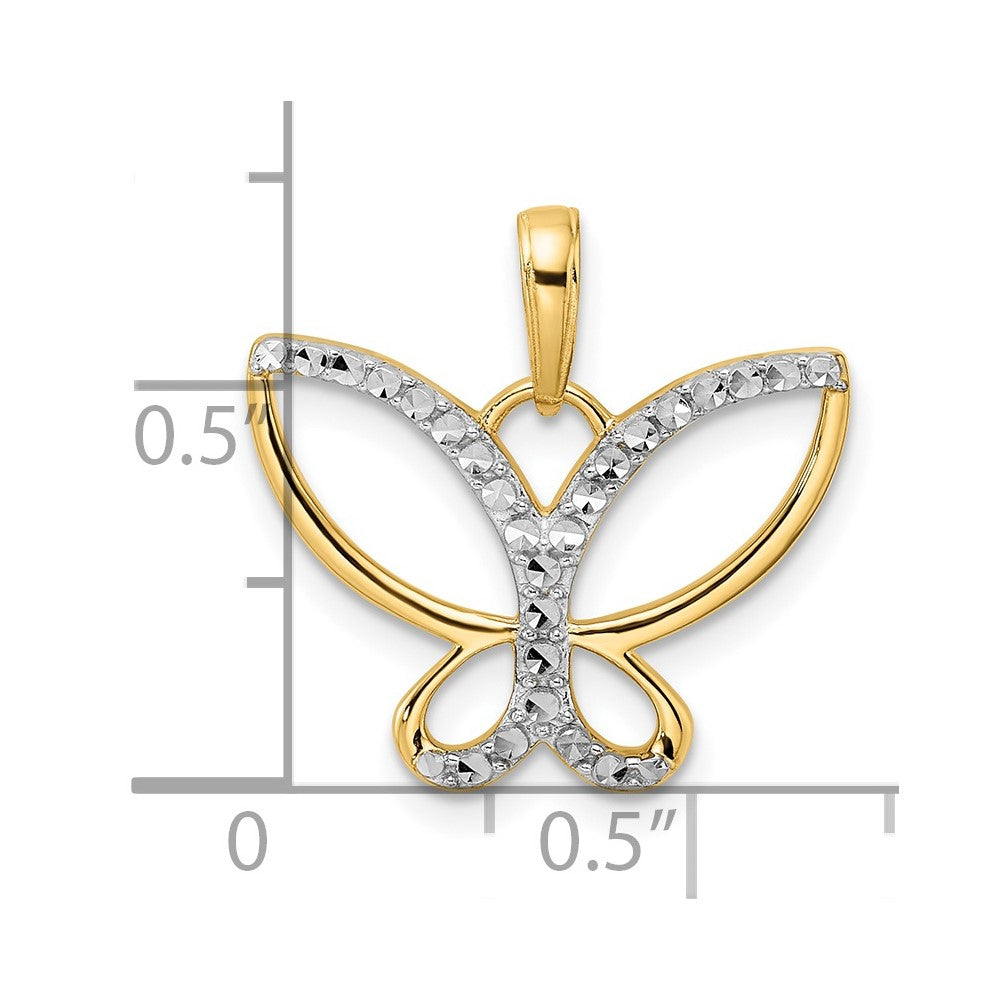 14k Yellow u0026 Rhodium Gold and White Rhodium Diamond-cut Butterfly Pendant