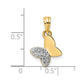 14k Yellow & Rhodium Gold and White Rhodium Half Diamond-cut Butterfly Pendant