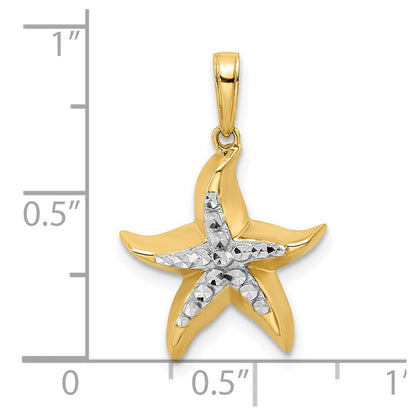 14k Yellow & Rhodium Gold and White Rhodium Diamond-cut Starfish Pendant