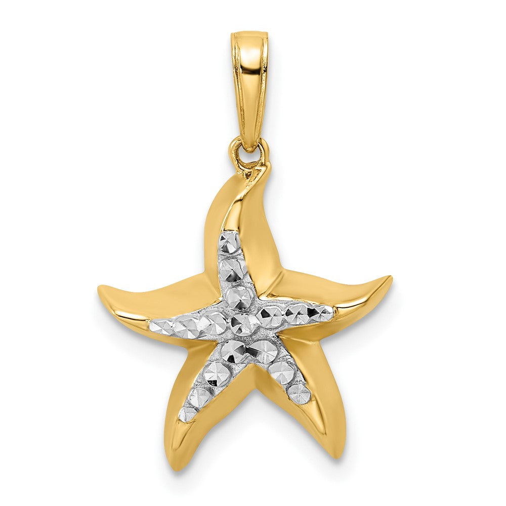 14k Yellow & Rhodium Gold and White Rhodium Diamond-cut Starfish Pendant