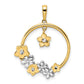 14k Yellow & Rhodium Gold and White Rhodium Diamond-cut Flowers Pendant