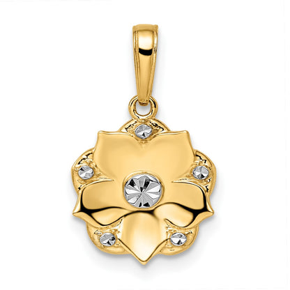 14k Yellow & Rhodium Gold and White Rhodium Diamond-cut Flower Pendant