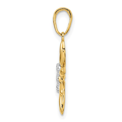 14k Yellow & Rhodium Gold and White Rhodium Diamond-cut Flower Pendant