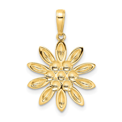 14k Yellow & Rhodium Gold and White Rhodium Diamond-cut Flower Pendant