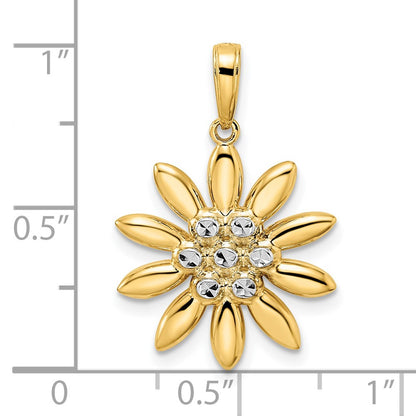 14k Yellow & Rhodium Gold and White Rhodium Diamond-cut Flower Pendant