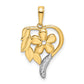14k Yellow u0026 Rhodium Gold and White Rhodium Diamond-cut Floral Heart Pendant