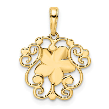 14k Yellow & Rhodium Gold and White Rhodium Diamond-cut Floral Pendant