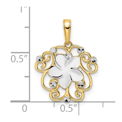 14k Yellow & Rhodium Gold and White Rhodium Diamond-cut Floral Pendant
