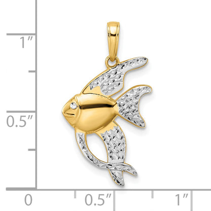 14k Yellow & Rhodium Gold and White Rhodium D/C Angel Fish Pendant