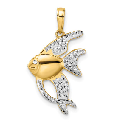 14k Yellow & Rhodium Gold and White Rhodium D/C Angel Fish Pendant