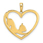 14k Yellow & Rhodium Gold and White Rhodium Diamond-cut Cat Stretching in Heart Pendant