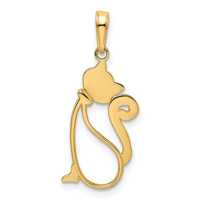 14k Yellow & Rhodium Gold and White Rhodium Diamond-cut Cat Pendant