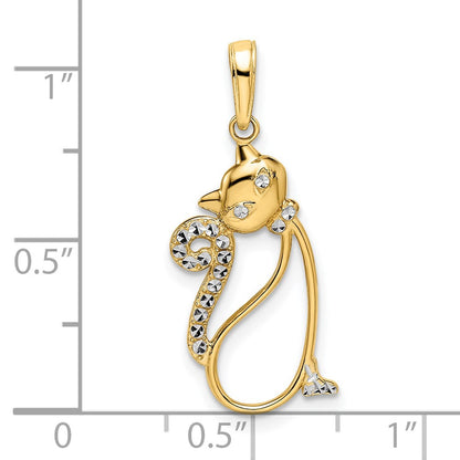 14k Yellow & Rhodium Gold and White Rhodium Diamond-cut Cat Pendant
