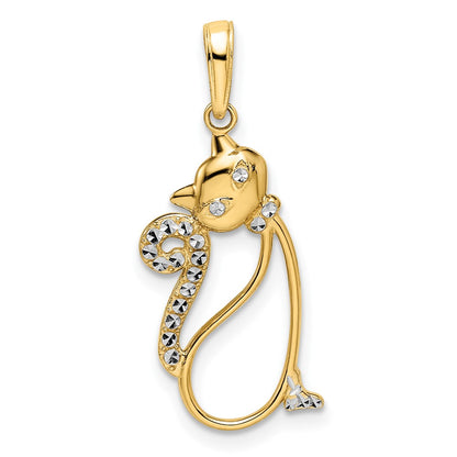 14k Yellow & Rhodium Gold and White Rhodium Diamond-cut Cat Pendant