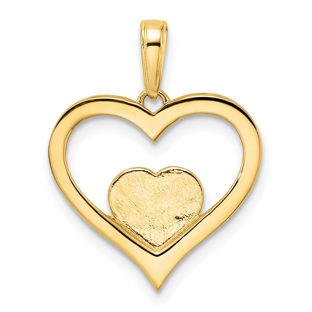 14k Yellow u0026 Rhodium Gold and White Rhodium Diamond-cut Heart Inside Heart Pendant