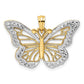 14k Yellow & Rhodium Gold and White Rhodium Diamond-cut Butterfly Pendant